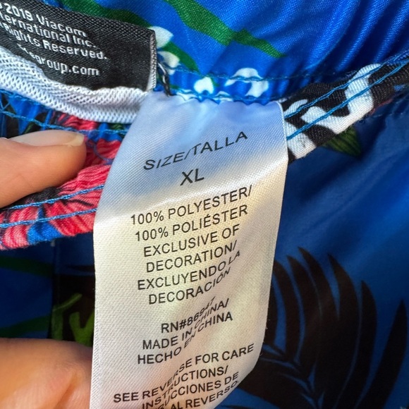 Blue and Green Tropical Board Shorts with Relaxed Fit - Picture 2 of 4